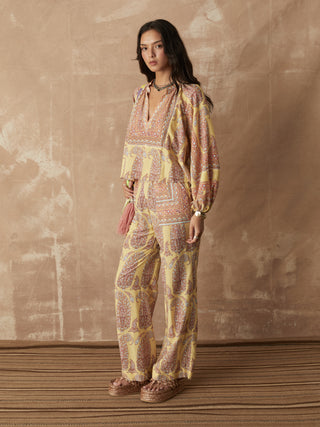 BOTEH Calico Framed Smock Blouse, Lemon