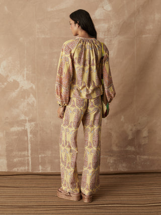 BOTEH Calico Framed Smock Blouse, Lemon