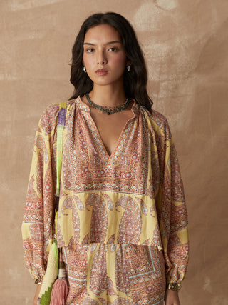 BOTEH Calico Framed Smock Blouse, Lemon