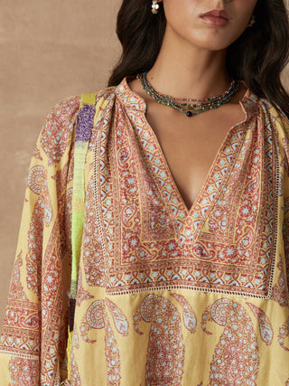 BOTEH Calico Framed Smock Blouse, Lemon