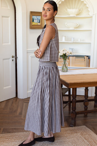 Love Tomas Smocked Maxi Skirt, Cocoa Gingham