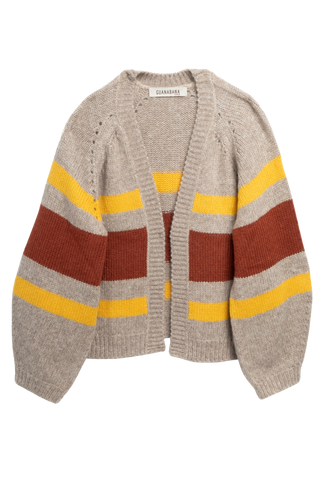 Guanabana Juana Baby Alpaca Cardigan, Taupe & Red