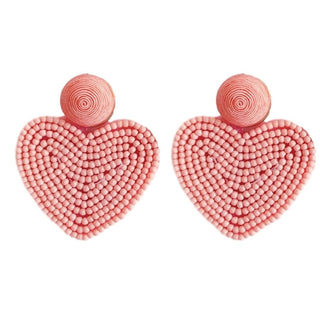 Beaded Heart Statement Earrings, Pink