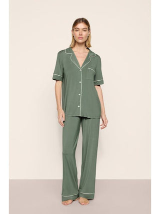 Eberjey Gisele Short Sleeve Pant PJ Set, Desert Sage Ivory