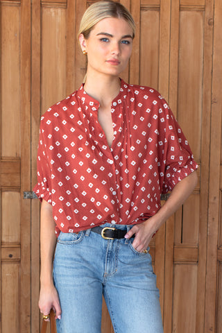 Love Tomas Mandarin Collar Top, Antique Rouge Diamonds Organic
