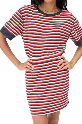 Clare V. Le Mini Tube Skirt, Navy Cherry Red Cream Stripe