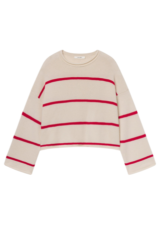 Frame The Rolled Hem Sweater, Cream Stripe