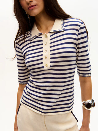 Carolina K Helena Polo Shirt, Navy Stripes