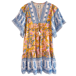 Bell Angelina Mini Dress, Mustard Pink Floral