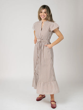 Beau & Ro Flutter Dress, Brown Stripe