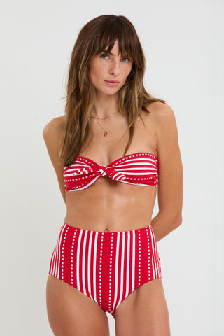 LemLem Ava Bandeau Top with Elsi High Waist Bottom, Eshe Red