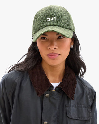 Clare V. Wool Embroidered Petit Ciao Baseball Hat, Green/Black