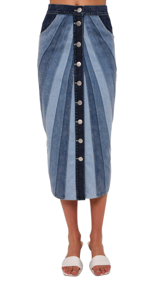 Love the Label Apolline Midi Skirt, Paneled Denim