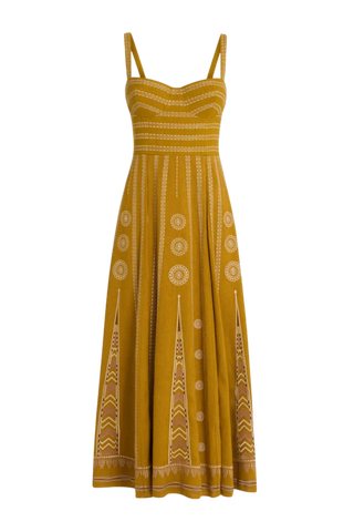 Emporio Sirenuse Elida 2 Backgammon Dress, Ochra