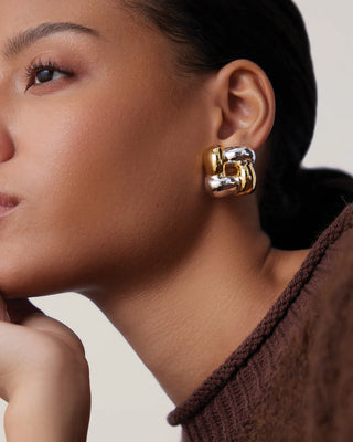 Jenny Bird Woven Square Earrings, Two Tone