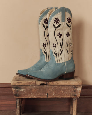 The Great x Stetson Cowboy Boot, Washed Indigo Floral