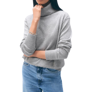 White & Warren Cashmere Rib Trim Easy Turtleneck, Grey Heather