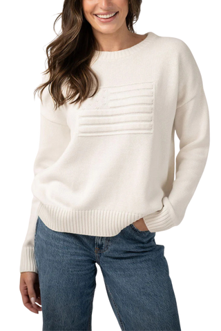 Beau & Ro American Flag Sweater, Tonal Ivory