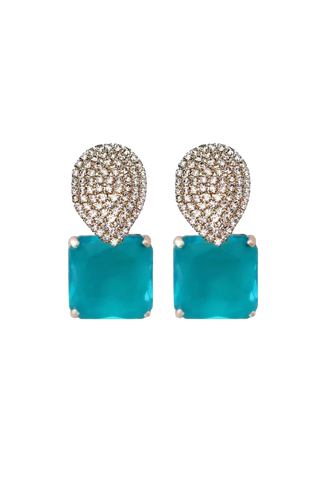 Turquoise Retro Pave Crystal Gum Drop Statement Earrings