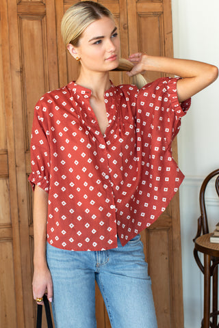 Love Tomas Mandarin Collar Top, Antique Rouge Diamonds Organic