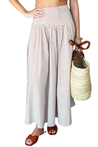 Emerson Fry Smocked Maxi Skirt, Cafe Check