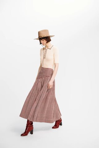 Carolina K Ines Skirt, Plaid Burgundy