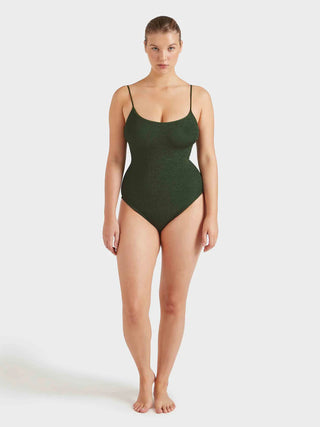 Hunza G Coverage Pamela Swimsuit, Metallic Khaki