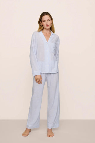Eberjey Nautico Long PJ Set, White Cornflower