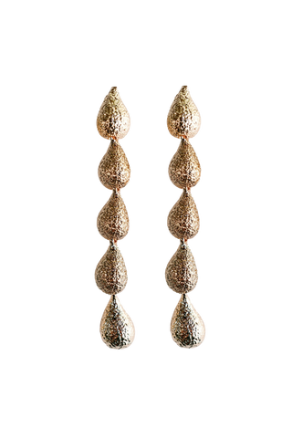 Swingy Textured Teardrop Cascade Statement Earrings, Gold