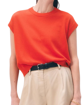 White & Warren Linen Blend T-Shirt, Poppy Rouge