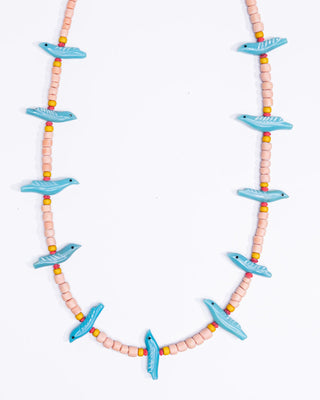 TS Gather Goods Long Turquoise Birds Necklace, Mustard