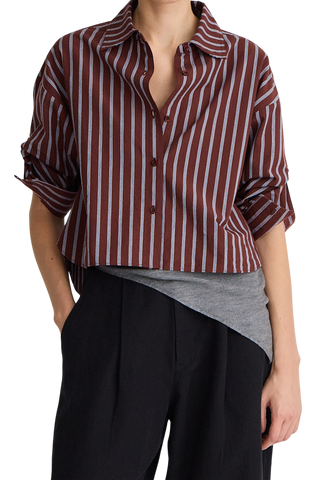 Apiece Apart Cropped Isolde Button Down, Spice Multi Stripe