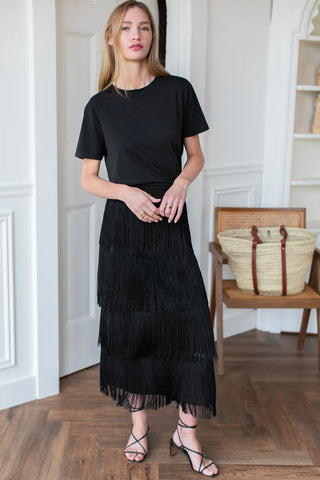 Emerson Fry Fringe Midi Skirt, Black