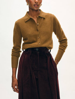 White & Warren Cashmere Collared Cardigan, Coffee Bean