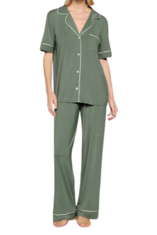 Eberjey Gisele Short Sleeve Pant PJ Set, Desert Sage Ivory