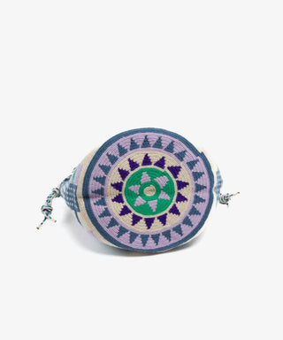 Guanabana Mitra Black Bird Macrame Strap Bag, Beige & Blue