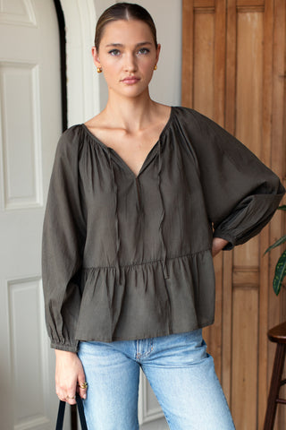 Love Tomas Lucienne Peplum Top, Olive Grove Organic