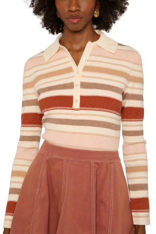 Love the Label Riley Long Sleeve Tee, Ivory Multi Stripe
