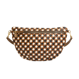 Clare V. Grande Fanny Medium Woven Diagonal, Oat Multi