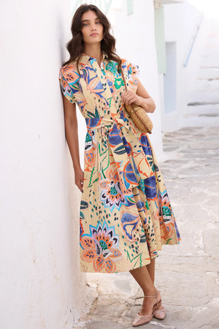 Oliphant Belted Shirt Dress, Antico Cream