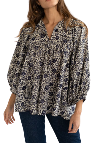 Mille Charlie Top, Indigo Floral