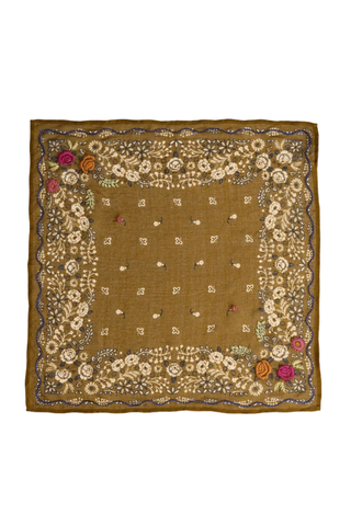 Chan Luu Embroidered Floral Bandana, Olive