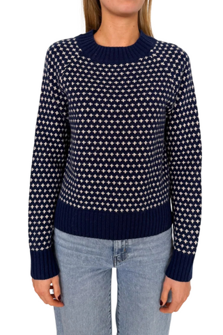 Marea Lodge Sweater, Navy Ivory Birdseye
