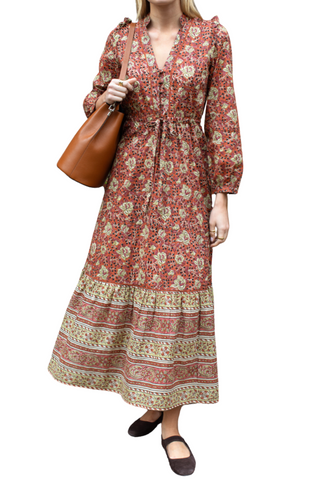 Love Tomas Frances 4 V Dress, Vintage Floral Stripe Terracota