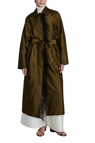 Chan Luu Techno Taffeta Trench, Olive