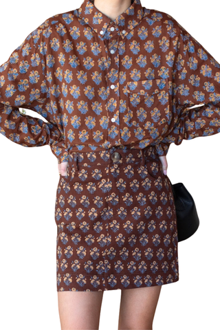 Love Tomas Studio Pocket Skirt, Library Flowers Cocoa Organic
