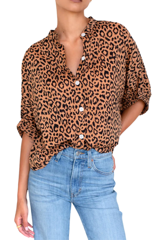 Love Tomas Mandarin Collar Top, Vintage Leopard Organic