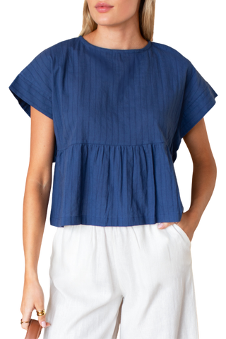 Love Tomas Dolman Peplum Top, Blue Indigo