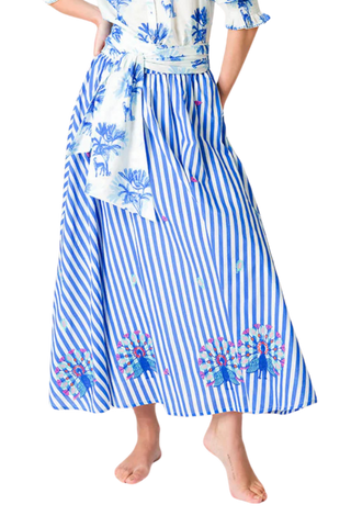 Nimo With Love Vanilla Skirt, Stripe Peacock Embroidery