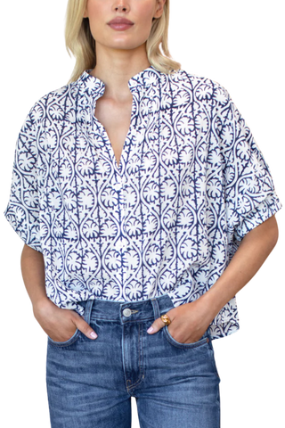 TS Love Tomas Mandarin Collar Top, Etoile Vine Indigo Organic
